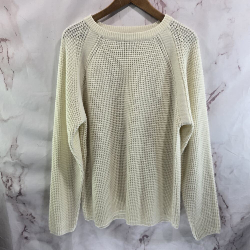 Vintage Sweater Womens XL Mens Large Cream Off White Acrylic Crew Neck 90s 80s